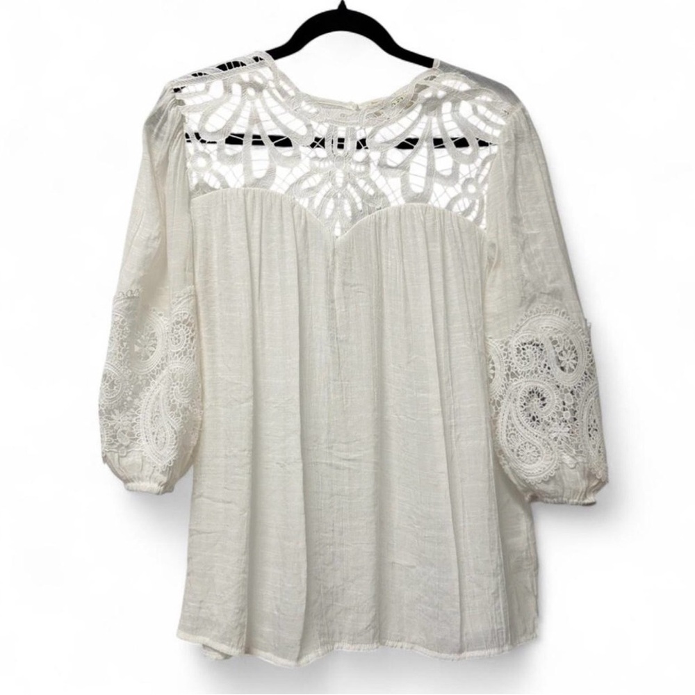 Boho Crochet Yoke White Blouse
